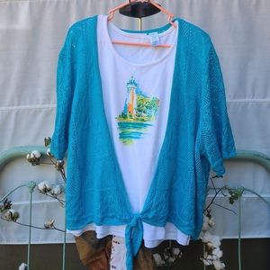 Ruby Rd Plus Size 2 Piece Top 3X Lighthouse Tank & Crop Sweater